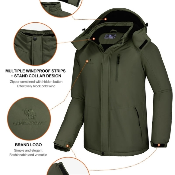 CAMEL Mens Ski Jacket Fleece Trekking Winter Coat Snow Jacket - Picture 2 of 5